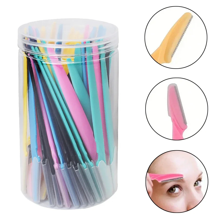 Safe-Bladed Eyebrow Trimming Tools for Hair Removal Razors in Container Ideal Facial and Eye Brow 30 Pcs/Bottle