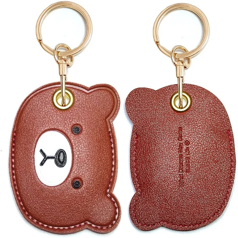 CuteCartoonBearLeatherKeyRingForAppleAirtagGPSCaseLocator