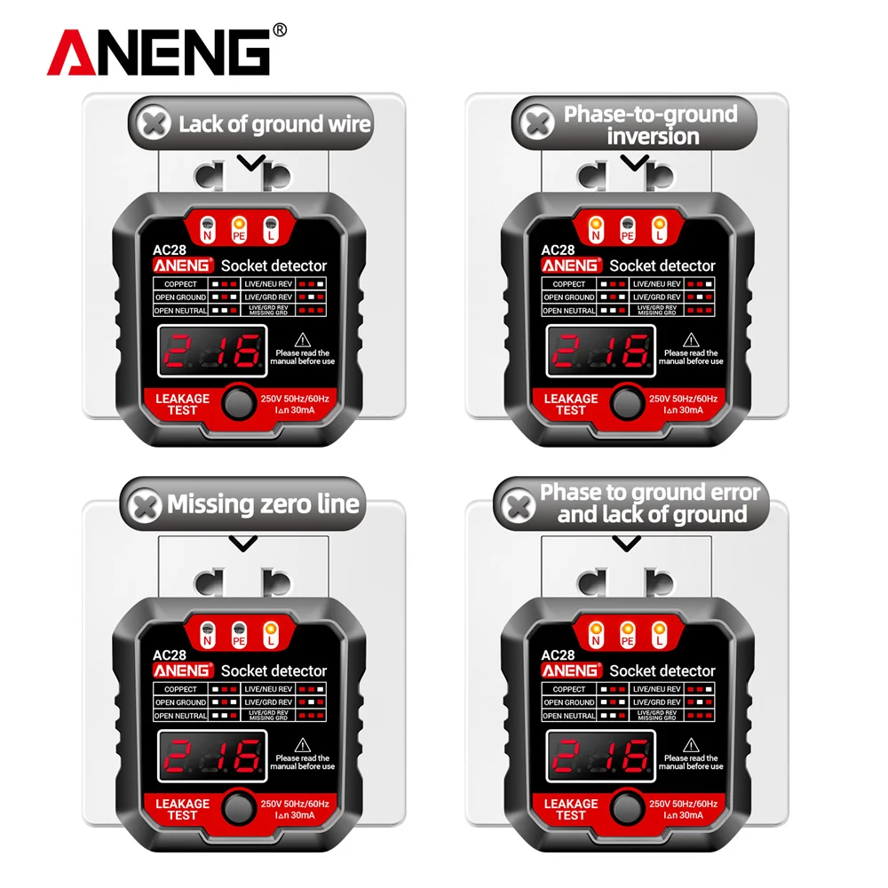ANENG AC28 Digital Display Socket Tester UK US EU Plug Polarity Phase Pheck Detector Voltage Test Multi-function Electroscope 5