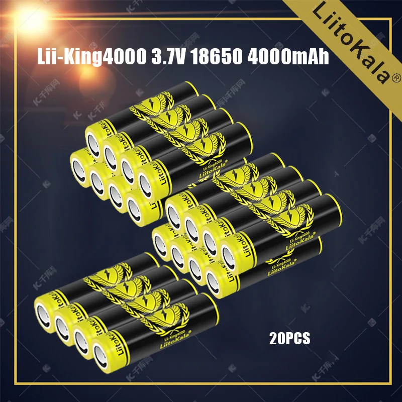 

20pcs LiitoKala Lii-King4000 3.7v 18650 4000mAh Lithium Rechargeable Batteries Continuous Discharge 12A For Drone Power Tools