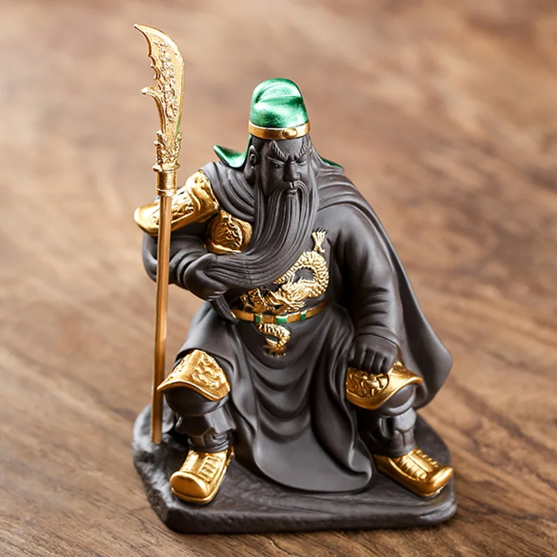 Tea Pet Ornaments, Guan Yu, Martial God, Beautiful Beard, Wen Wu, Guan Yunchang, Holding a Knife, Purple Sand Boutique