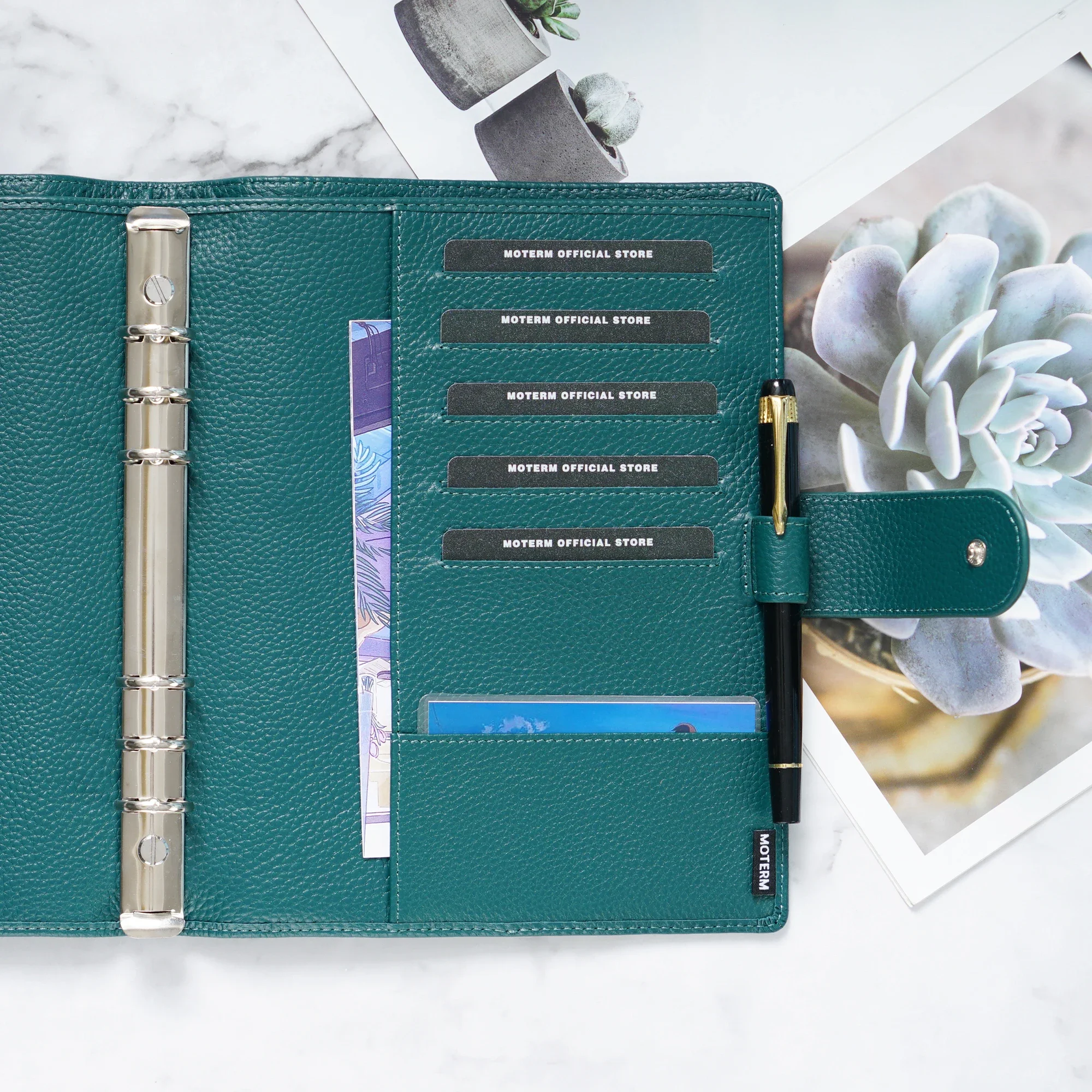 Moterm Regular A5 Size Rings Planner with 19MM Rings Binder Genuine Pebbled Grain Leather Notebook Agenda Organizer Sketchbook 5