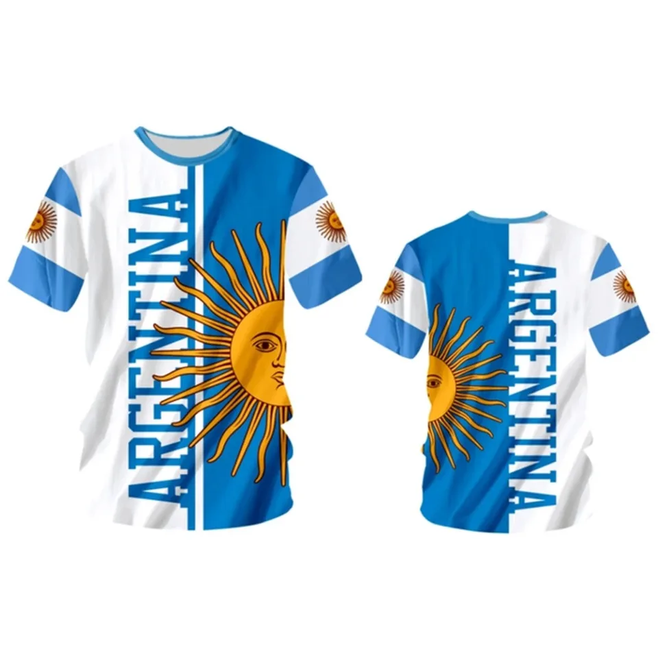 Argentina Flag 3D Printed T-Shirt - Men's Slim Fit Short Sleeve Casual & Active Top