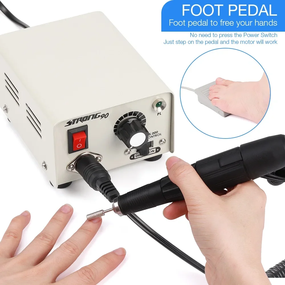 Strong 90 65W 35000RPM Professional Electric Nail Art Drill Machine Stainless Steel Pedicure Nail Polishing Manicure Machine 3