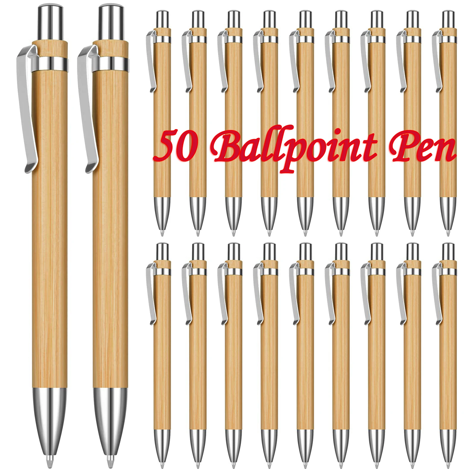 

Шариковая ручка из бамбукового дерева с наконечником 1,0 мм, синие и черные чернила, офисные и школьные принадлежности для письма, зажим для бизнеса, шариковая ручка для подписи, 50 шт.