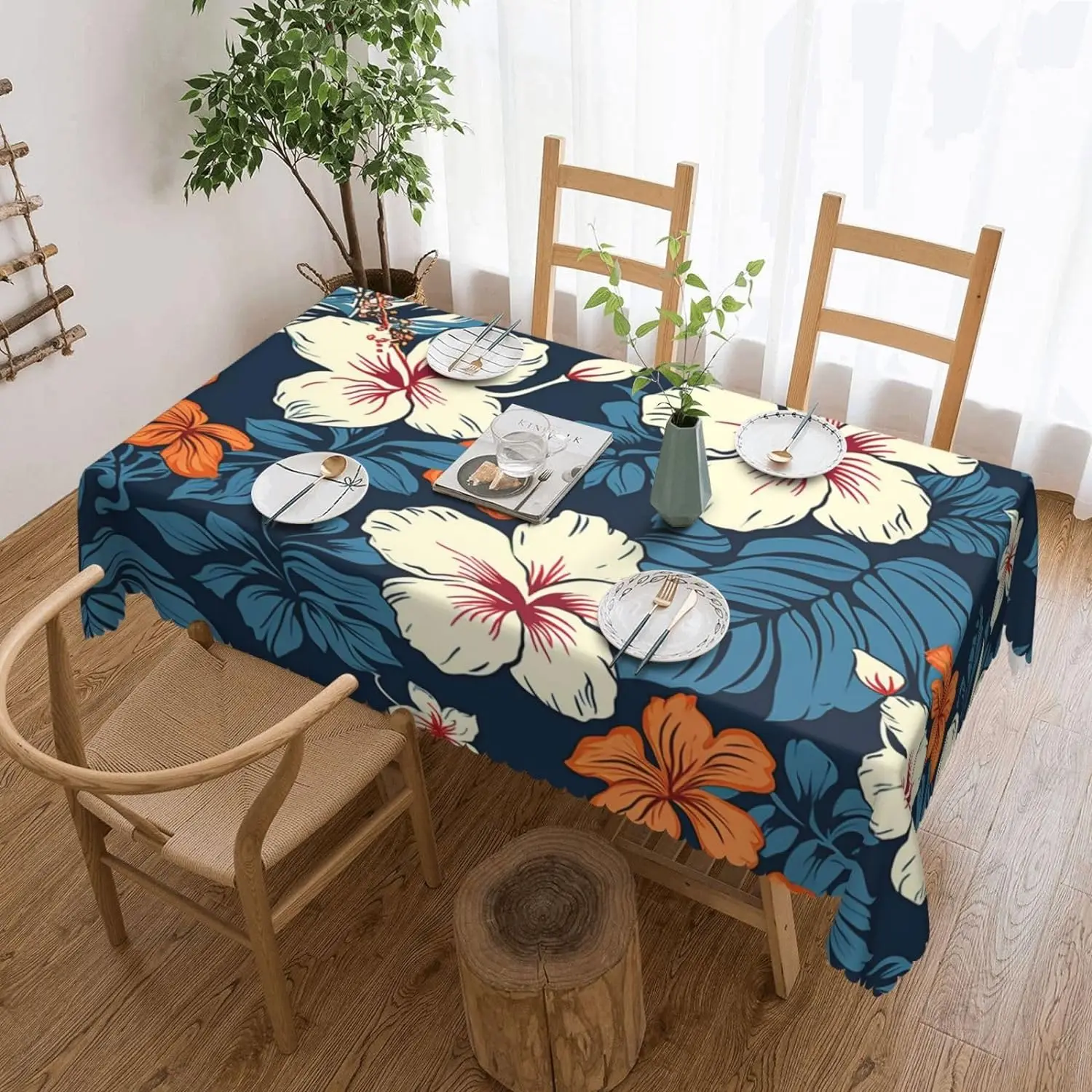 

Hawaii Flower Print Tablecloth Table Decor Spring Summer Theme Waterproof Table Covers for Kitchen Picnic Dining Wedding Decor