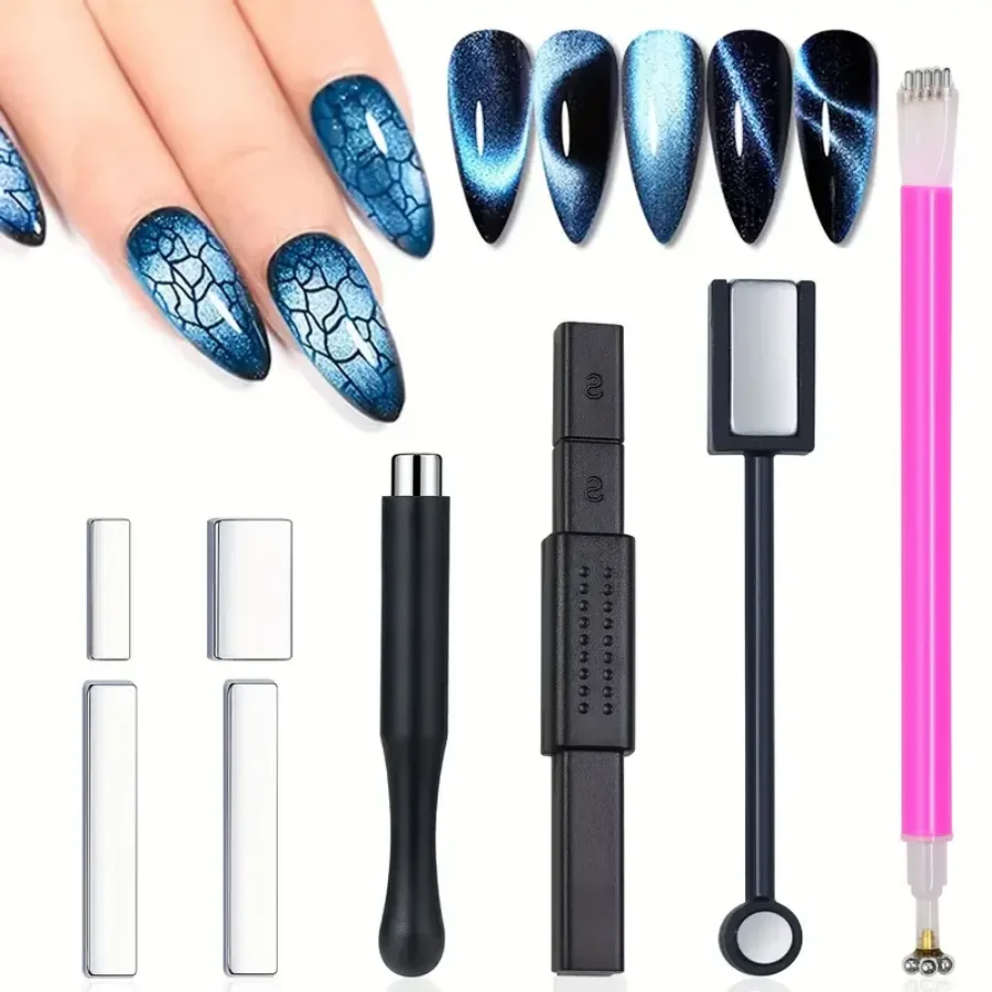 Cat Eye Magnet For Nails 8pcs Double-Head Nail Magnet Design Tool Gel Nail Polish Pen Art Stick magnetic nail art tools cat eye nail tool magnetic nail tools magnetic nail pen