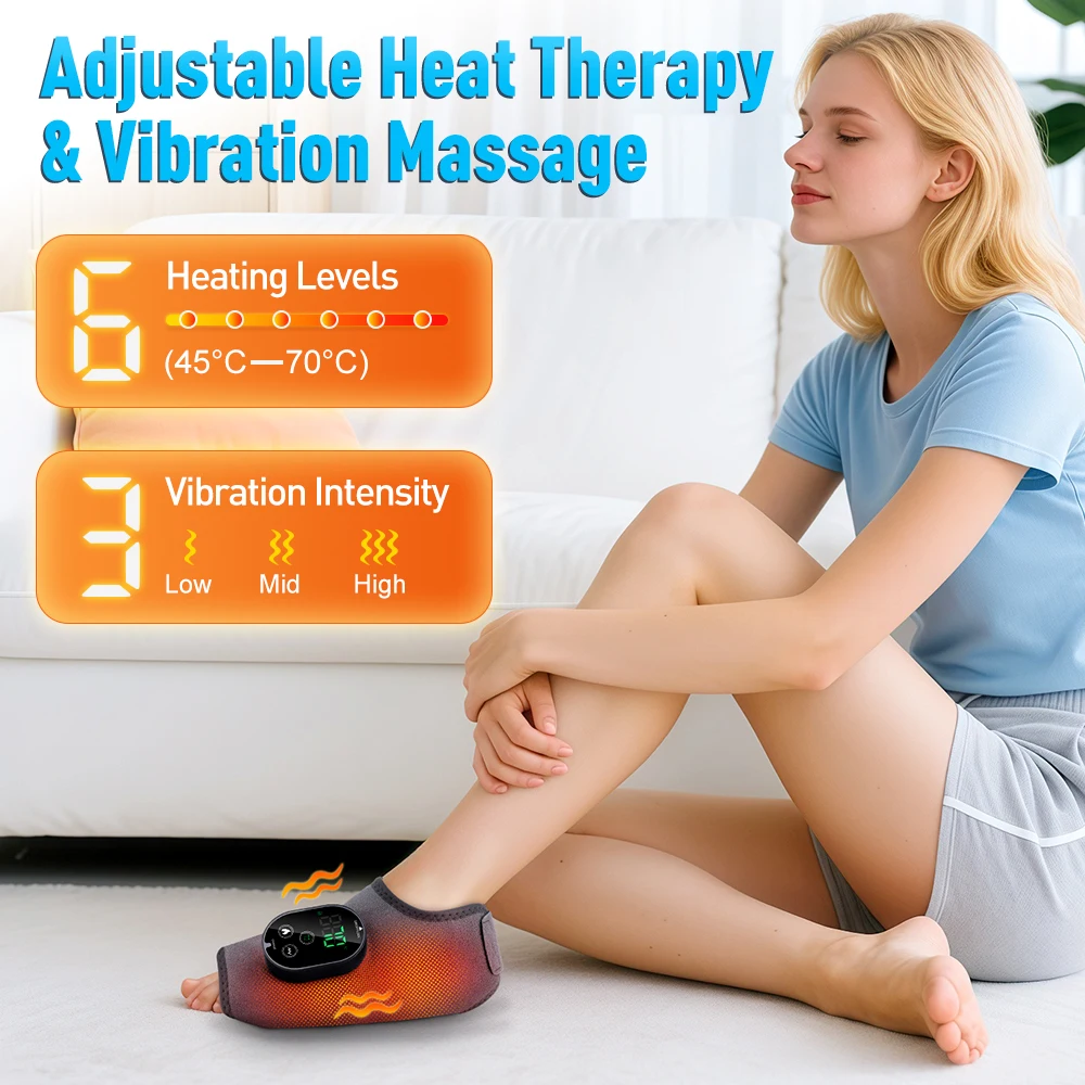 Electric Foot Ankle Massager 6 Levels Heating 3 Levels Vibration Massage Ankle Brace Rechargeable Feet Ankle Support Belt
