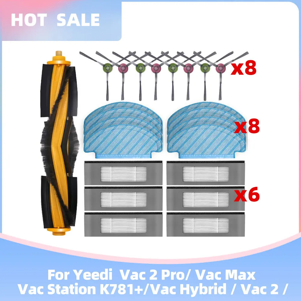Lado Principal Brush Filter Mop Robot Vacuum Part Compatível para Yeedi Vac Pro Vac Station K781 Mais Vac Hybrid Vac Vac Max