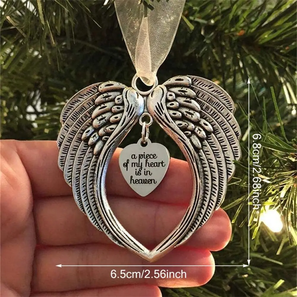 1pc Christmas Angel Heart Ornament Stylish Pendant For Decoration A Piece Of My Heart Is In Heaven Christmas Memorial Decoration