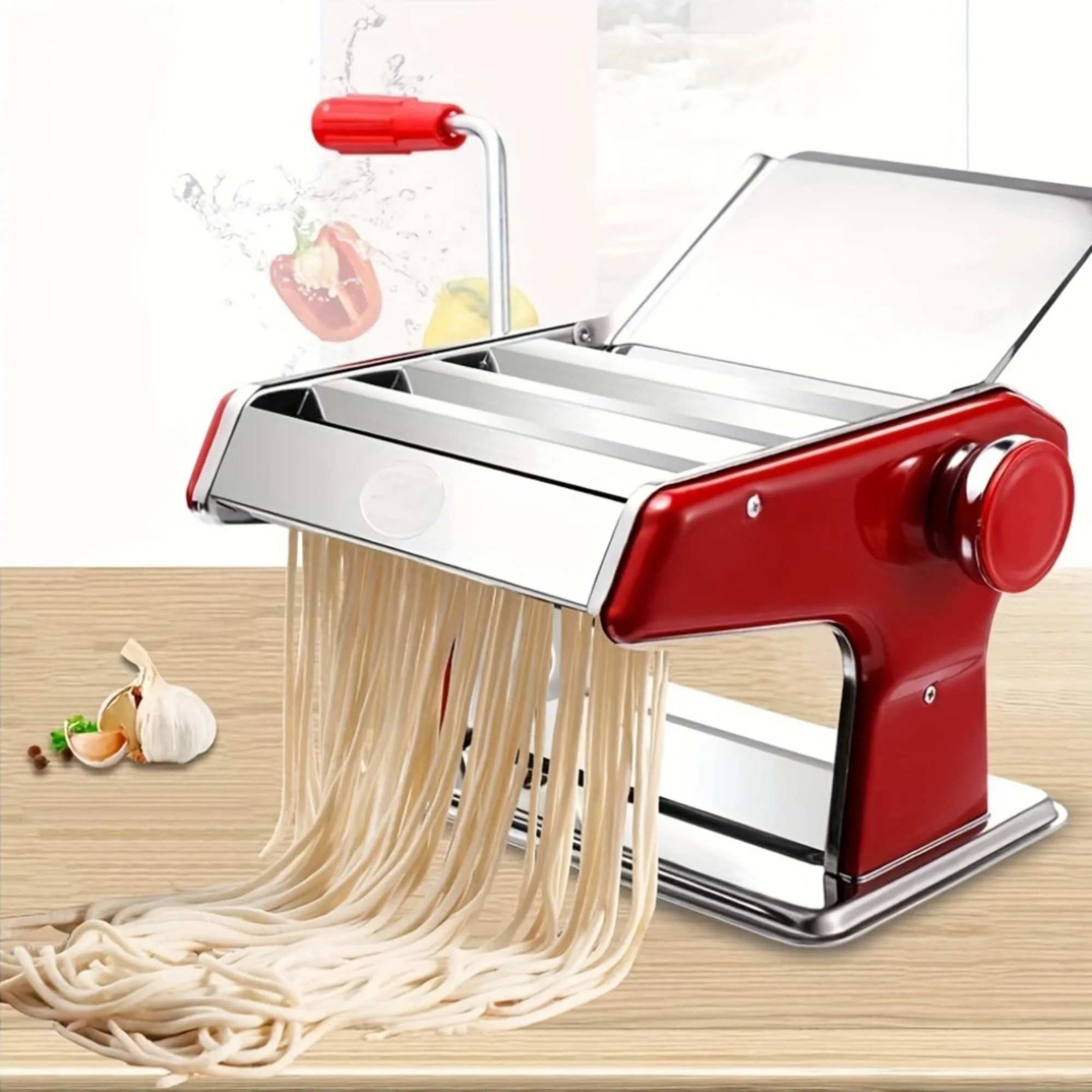 Manual Pasta Maker Machine with 6 Adjustable Thickness Settings-Hand Crank Double Cutter Roller for Spaghetti Fettuccine Nood noodle press pasta attachment