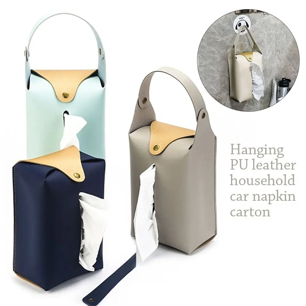 Hanging Tissue Holder Case Box PU Leather Home Car Towel Napkin Papers Dispenser Holder Toilet Tissue Box Case Table Decoration tissue box tissue dispenser