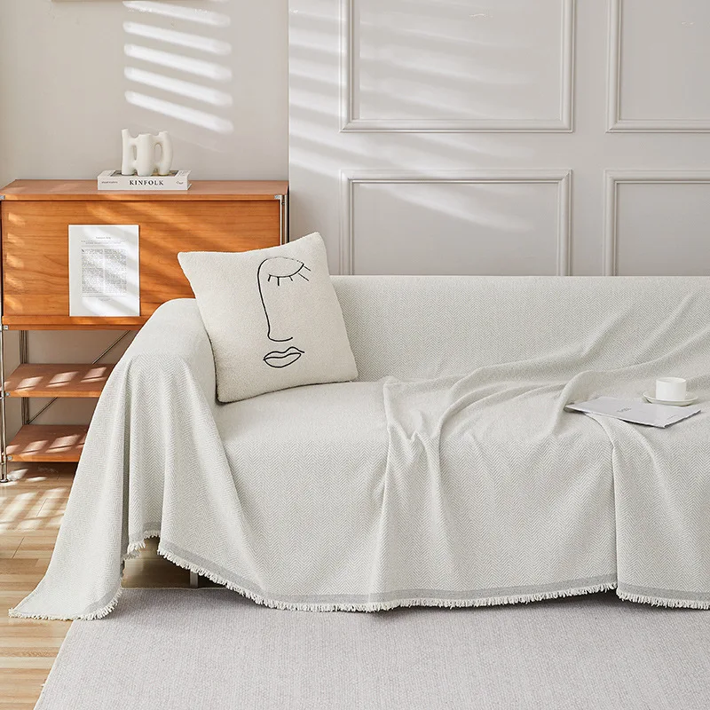 Herringbone Chenille Solid Color Sofa Towel Sofa Cover Cushion Thickened Functional Blanket Universal for All Seasons