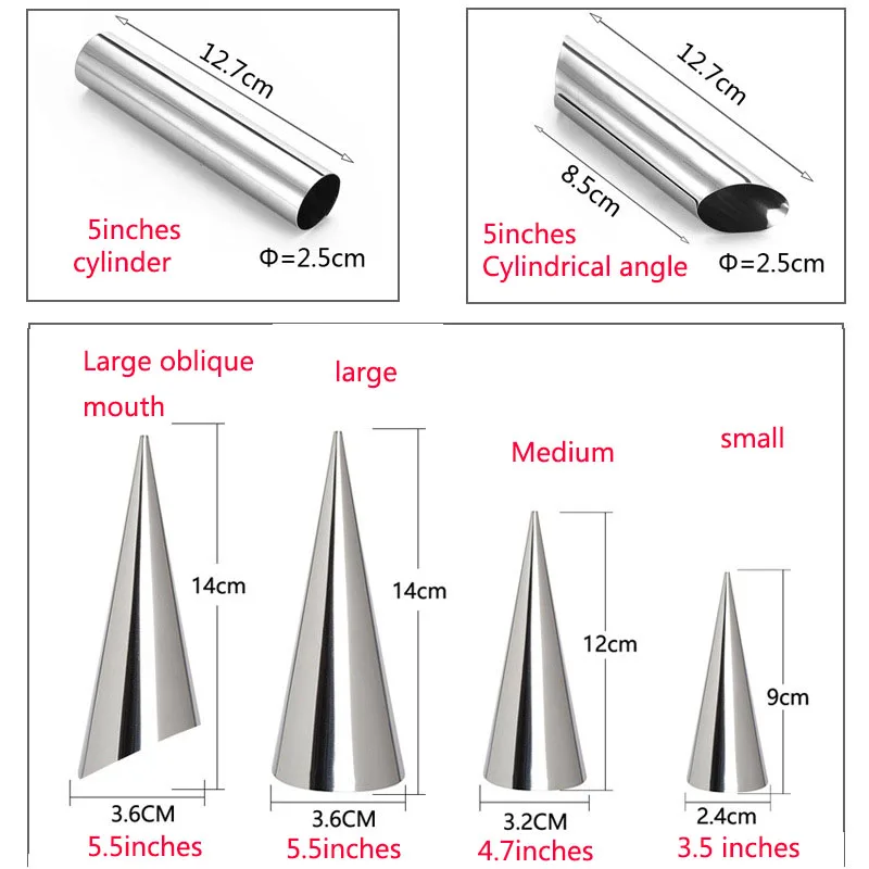 1PC Stainless Steel Spiral Croissants Molds High Quality Conical Tube Cone Roll Moulds Pastry Cream Horn Cake Bread Mold Kitchen