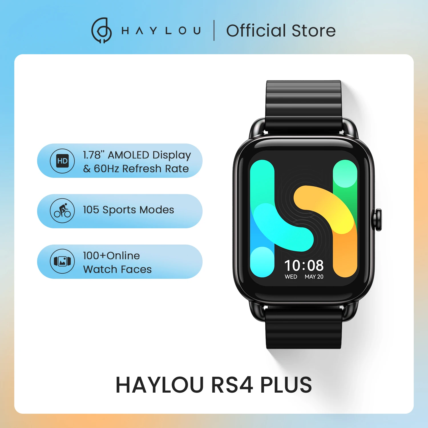 HAYLOU RS4 Plus Smartwatch 1 78 AMOLED Display 105 Sports Modes 10 day 
