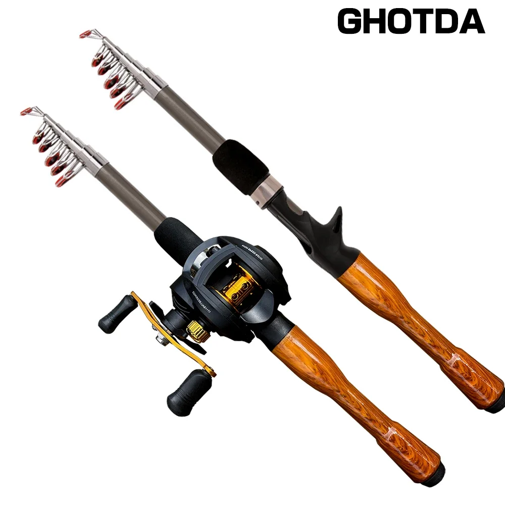 Fishing Pole Set Fishing Rod And Reel Combo Fishing Rod GHOTDA New Fishing Rod Reel Combo Portable Mini 1.3/1.6/1.8M Small and portable Fishing Rod and 17 + 1BB Baitcasting Reel Set