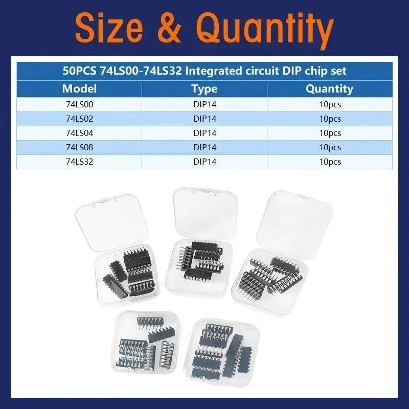 50pcs/box 74HC/74LS Logic IC Kit 74HC00 74HC02 74HC04 74HC08 74HC32 74LS00 74LS02 74LS04 74LS08 74LS32 DIP-14