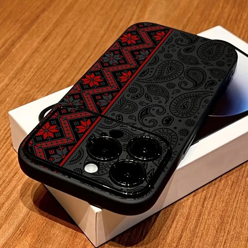 Elegant Black and Red Floral Border Pattern Shockproof Phone Case - Soft Protective Cover