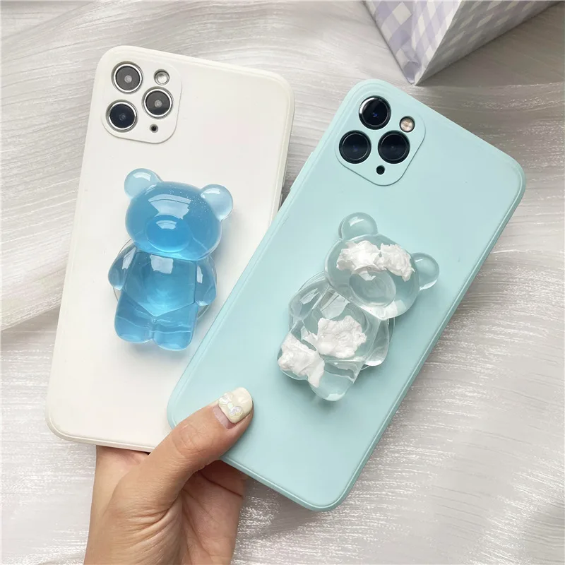 Bear Phone Grip Holder Foldable Finger Rring Buckle Grip Bracket Solid Color Air Sac Creative Desktop Grip Holder Korea Net Red car cup phone holder