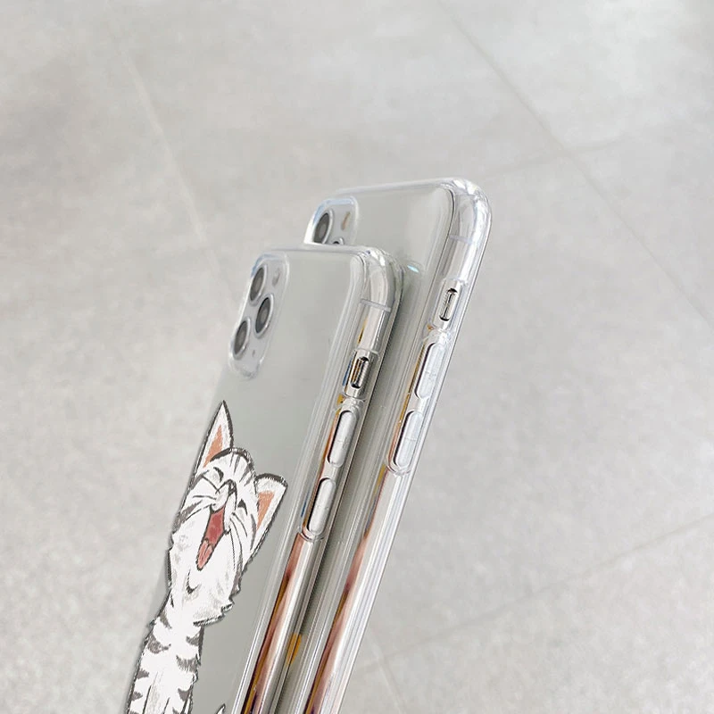 Cute Cat Transparent Shockproof TPU Bumper Case - Soft Protective Cover