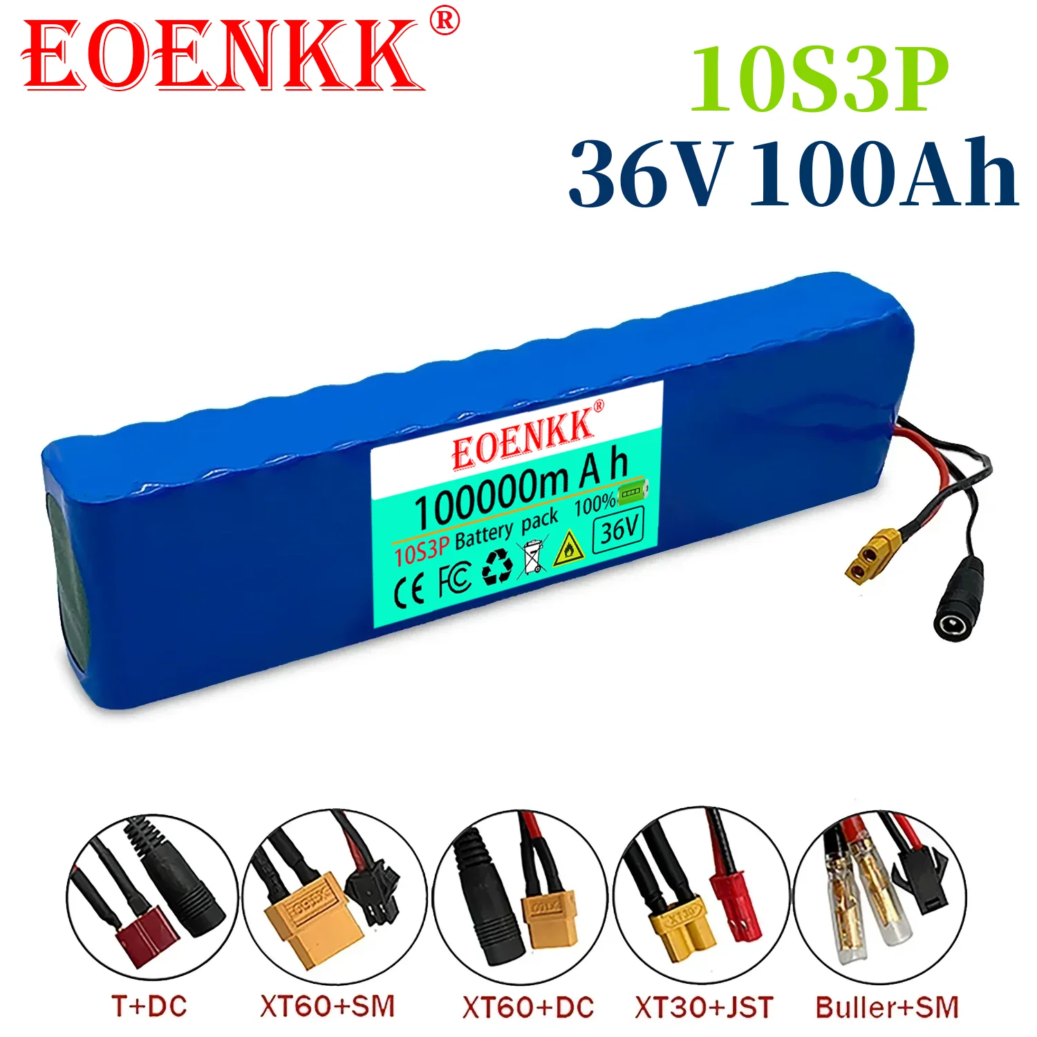 

EOENKK 36V 100ah 18650 lithium battery 10s3p 100000mah 1000w 42V electric scooter power battery with battery pack