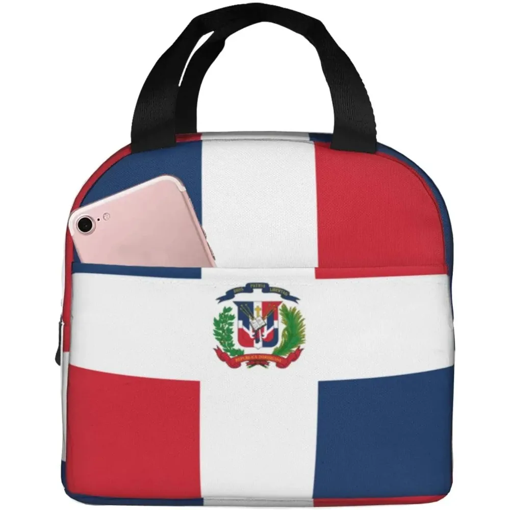 

Флаг Доминиканской Республики сумки для обедов для женщин и мужчин, портативная многоразовая изолированная сумка для обеда с передним карманом, сумка-холодильник для работы