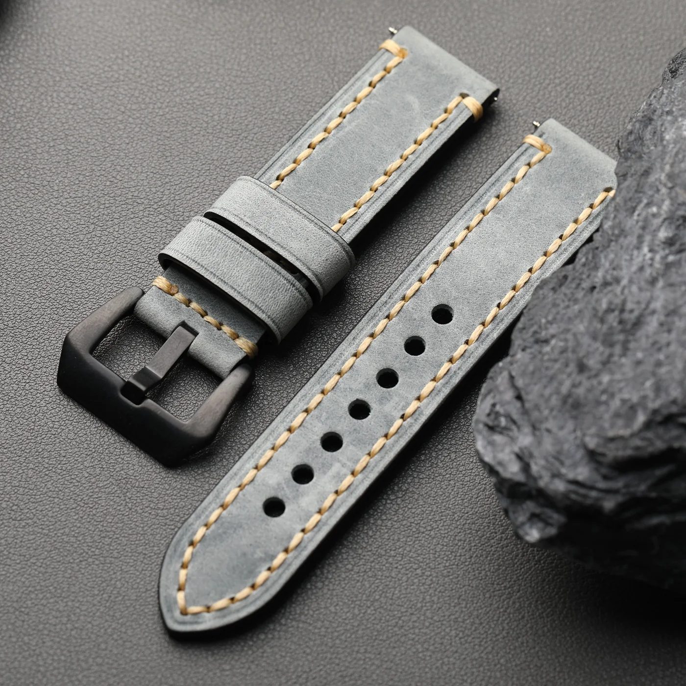 Handmade Vintage Mad Horse Leather Strap - Genuine Cowhide in Brown, Black, or Grey