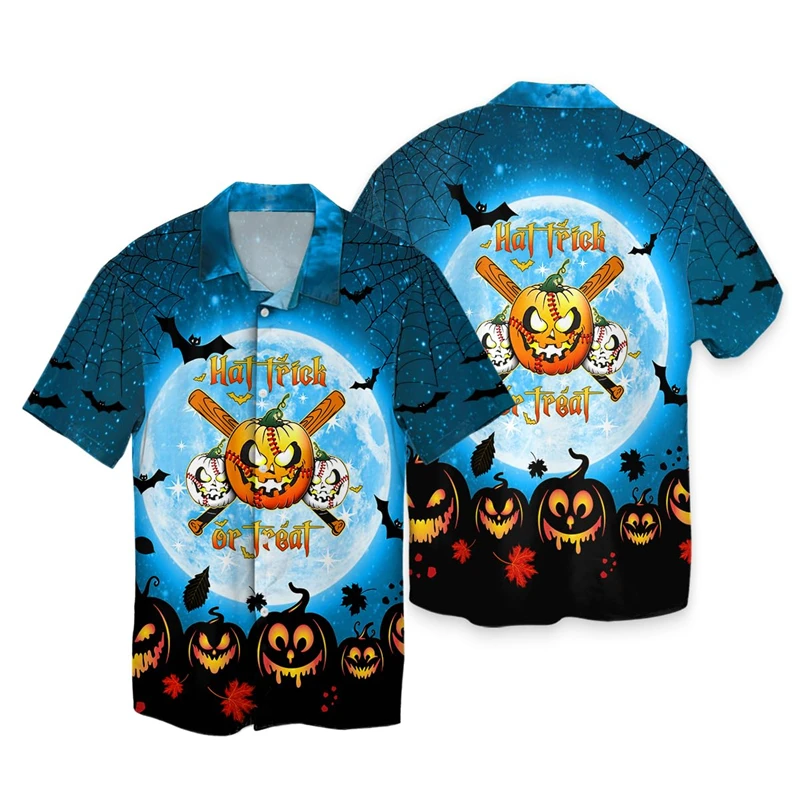 thumbnail image 1 of Camisa hawaiana de Halloween para hombre, ropa informal con estampado floral de manga corta, ropa de calle grande, botones 3D, camisetas de playa, camisas de verano de talla grande para hombre, 1 of 5