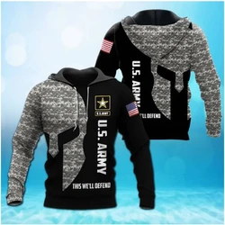 New Trend US Flag Eagle 3D Harajuku Print Retro Camo Fashion Men's Sports Warrior Outdoor Leisure Daily Loose Comfortable Hoodie