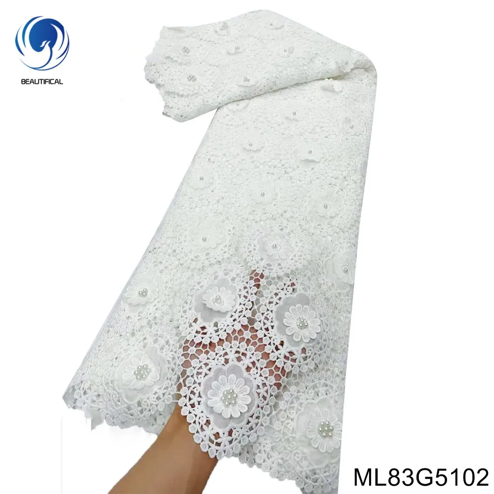 

2023 Bead Cord Fabric High Quality Embroider 3D Flowers Net Lace Guipure Lace 5 Yard Nigerian Wedding Dress Cloch ML83G51