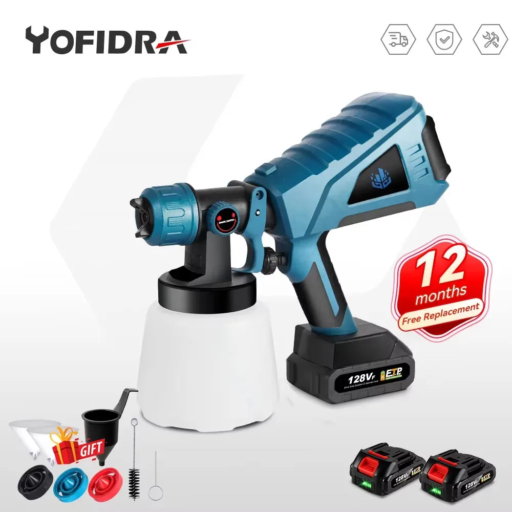 YOFIDRA Electric Spray Gun 1000ML, cordless handheld high power electric paint sprayer compatible with Makita 18V battery pin power tool