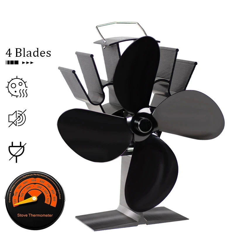 Fireplace 4 Blade Heat Powered Black Stove Fan komin Log Wood Burner Eco  Friendly Quiet Fan Home Efficient Heat Distribution - AliExpress
