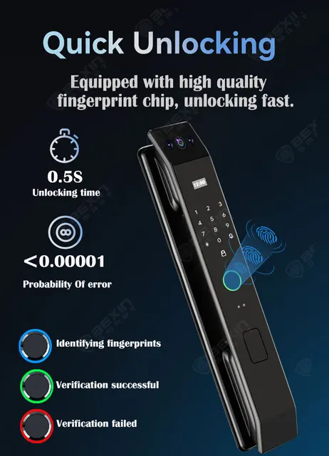 WISHome App 3D Face Recognition smart Door Lock Unlock Digital Smart Lock Fingerprint Key Card Nfc Phone Unlock Lock 6