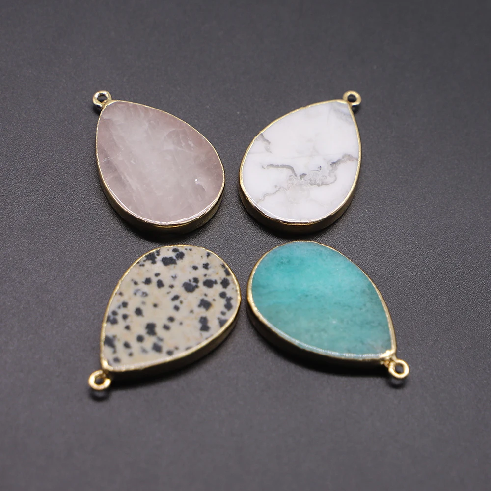 New Natural Stone Water Drop Rose Quartz Healing Crystals Pendants Charms Necklace for Women Men Jewelry Making Wholesale 6Pcs