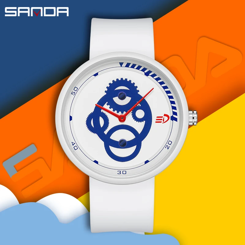 

Fashion Sanda Top Brand New Quartz Watch Youth School Men's And Womens Unisex Simple Silicone Simple Tide Personality Waterproof