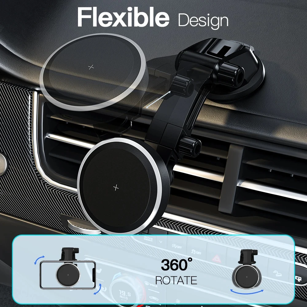 Fast Charging Magnetic Wireless Car Charger with RGB LED Light and Universal Air Vent Phone Holder