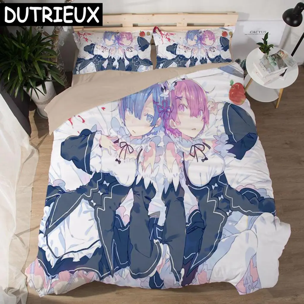 

Rem Ram 3D Cartoon Anime Print Bedding Set Duvet Covers Pillowcases One Piece Comforter Bedding Sets Bedclothes Duvet Cover 15