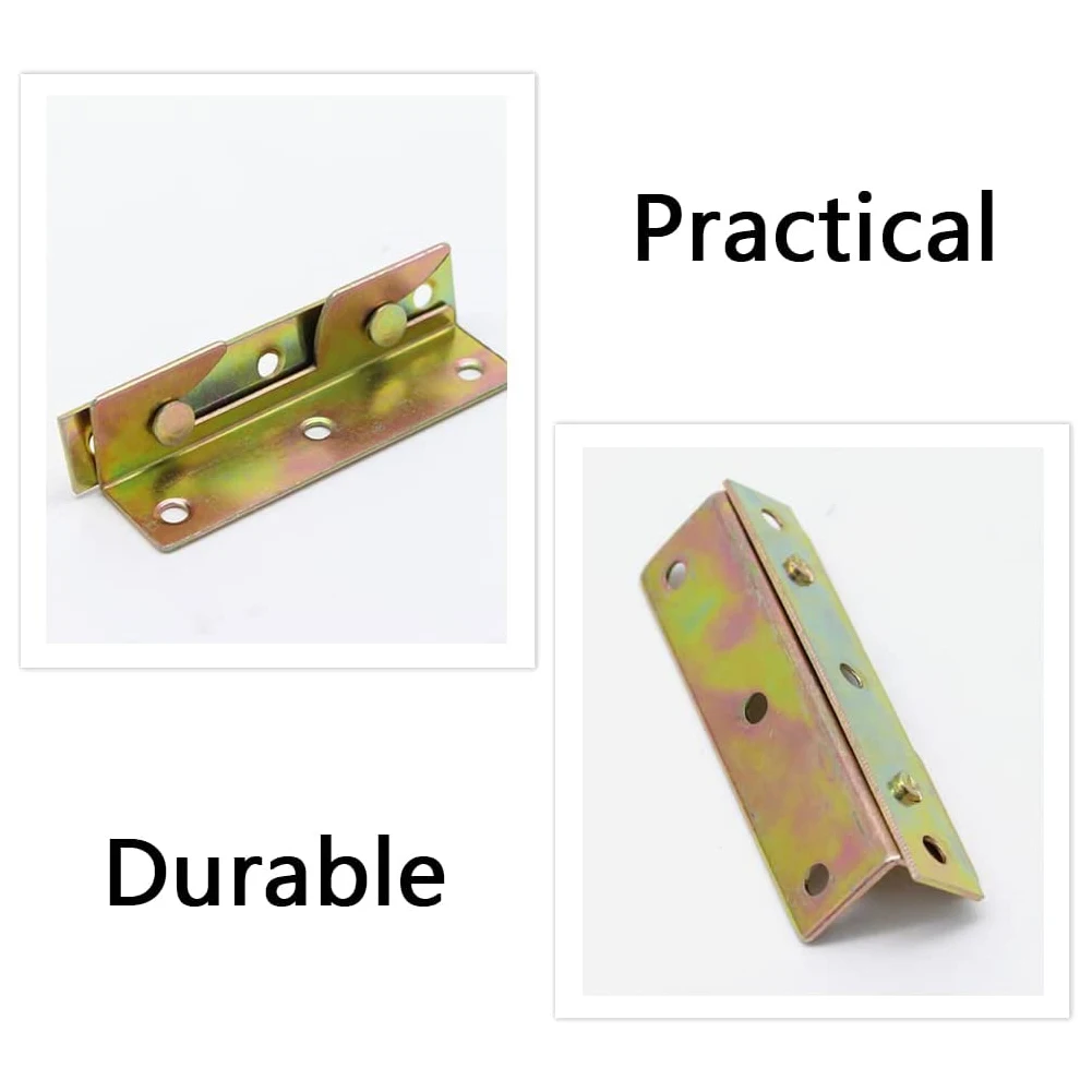 Description Picture 5 of item8 Pcs/4 Sets Brass Color Cold Rolled Steel Metal Bed Rail Bracket Screws Clips Connectors Fasteners Household Hardware Tools