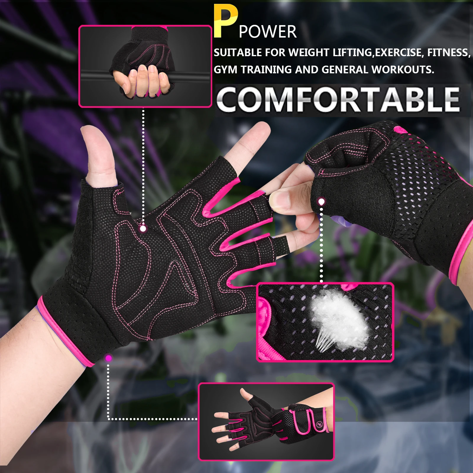 MOREOK Gym Fitness Gloves Half Finger 3MM Pads Weight Lifting Workout Exercise Power Training Spinning Bike Cycling Gloves Women 3