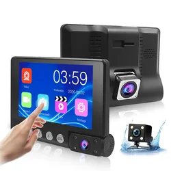Caméra de tableau de bord Full Hd 1080p, 4 pouces, Dvr avant et arrière à 3 canaux, boîte noire, Vision nocturne, 3 objectifs 