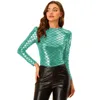Sexy Faux Leather Long Sleeve Round Neck T-Shirts, Skinny Blouse, Shiny Fish, Mermaid Scales Shirt, Party Tops, Clubwear , 7XL 2