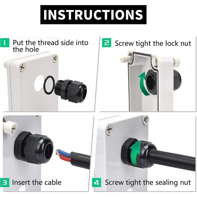 Durable Nylon Waterproof Cable Glands Kit for Secure Wire and Junction Box Installation