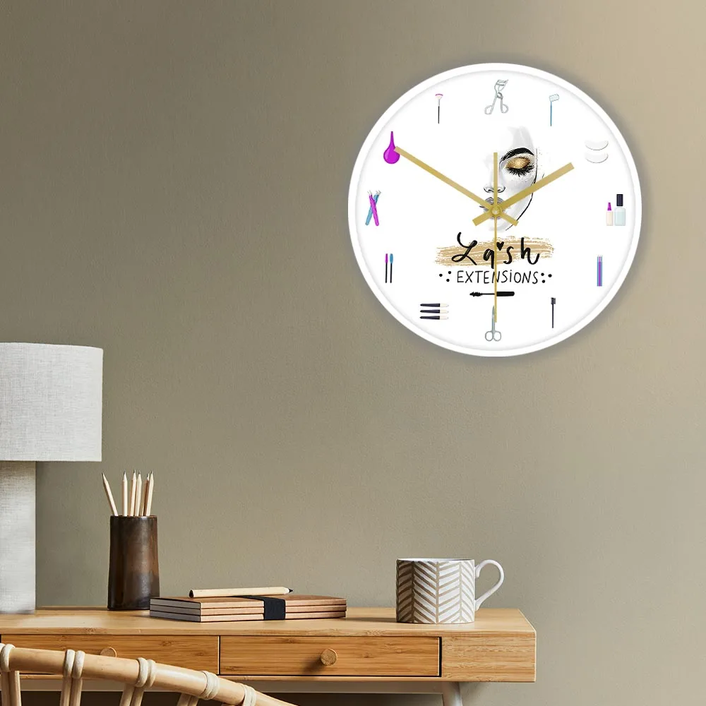 Eyelash Extensions Business Sign Decorative Wall Clock Girly Lash Tools Beauty Salon Clock Fashion Art Girl Room Vanity Decor 5