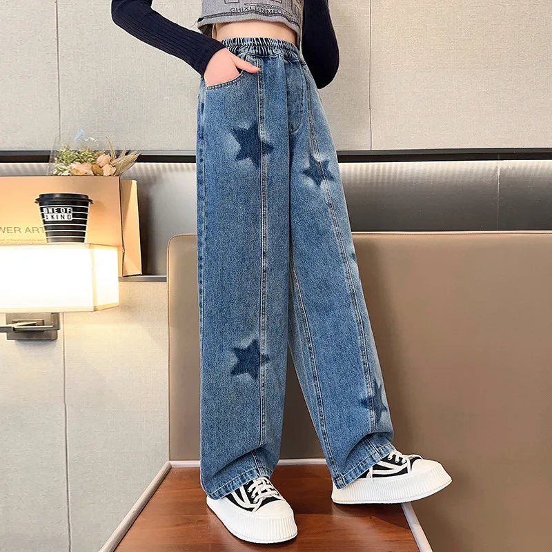 Children Wide Leg Jeans Spring 2023 Geometric Pattern Fashion