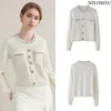 Women Fashion Autumn New Long Sleeved Jewelry Buttons Round Neck Knitted Sweater Cardigan Chic Female Knit Coat Mujer 1
