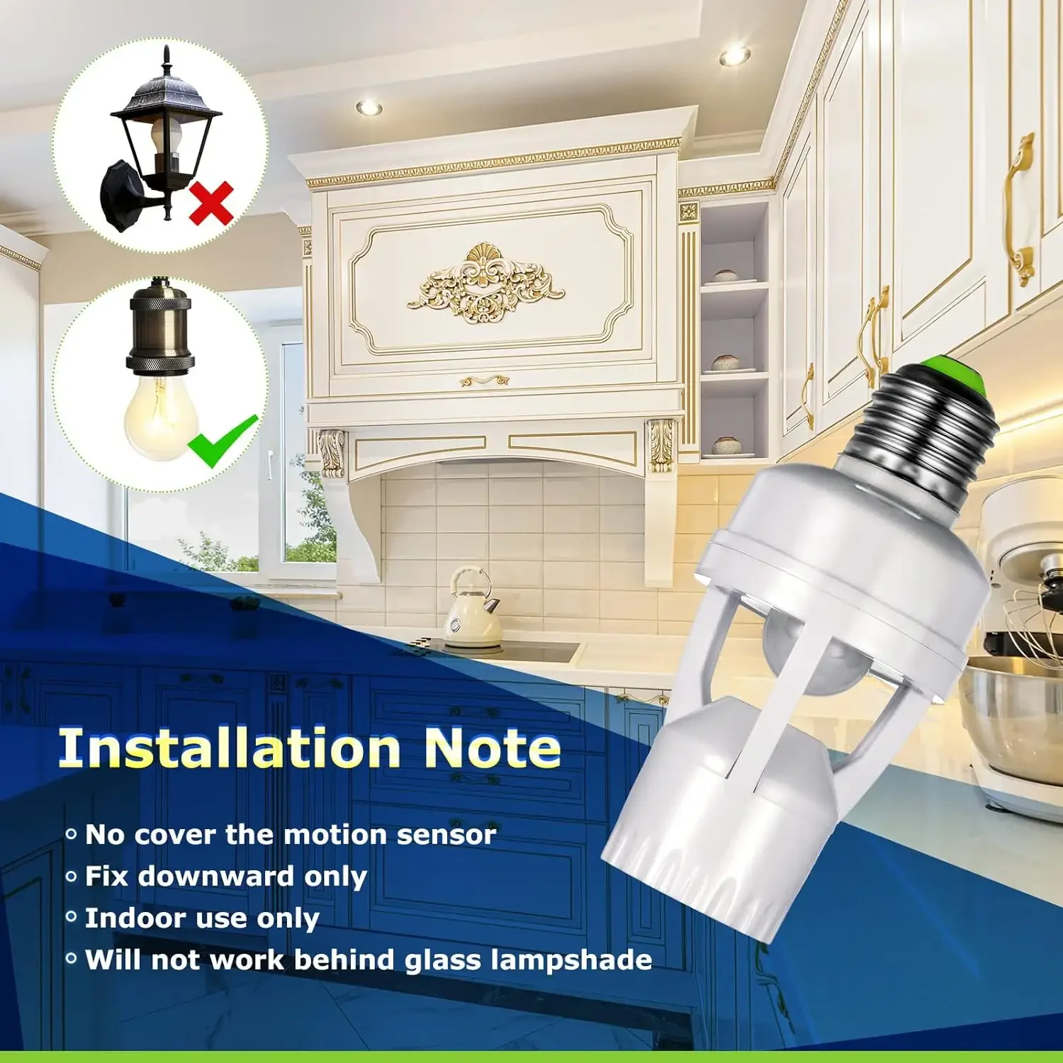 Motion Sensor Light Socket Smart Screw in Light Bulb E27 Motion Activated Bulb Holder Adapter Control for Garage Storage