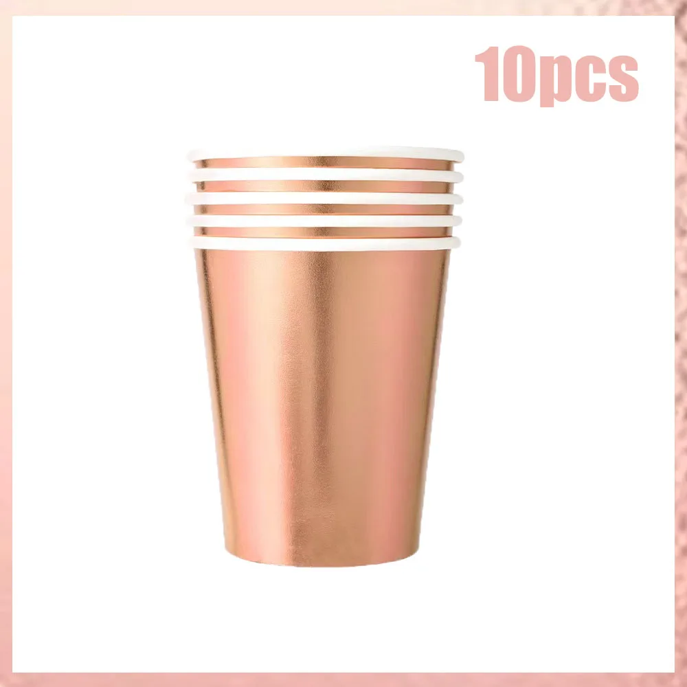 Pink birthday party Paper Tableware Disposable set Rose gold dinner plate Napkins plates Straws party supplies Dinnerware