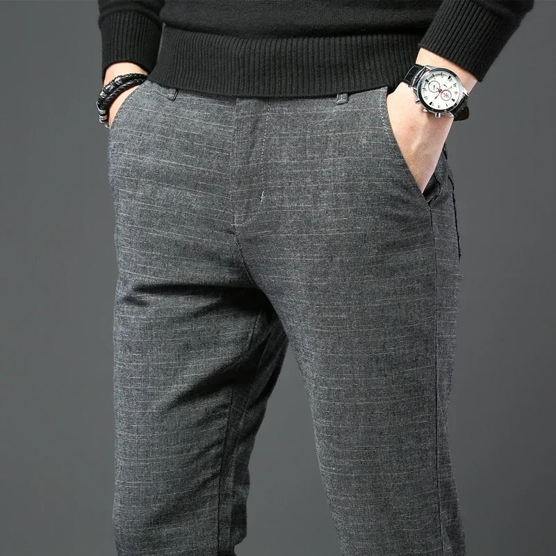 Fashion Men Comfort Casual Business Formal Stretch Skinny Straight Suit Pants Solid Color Slim Fit Man Pencil Trousers