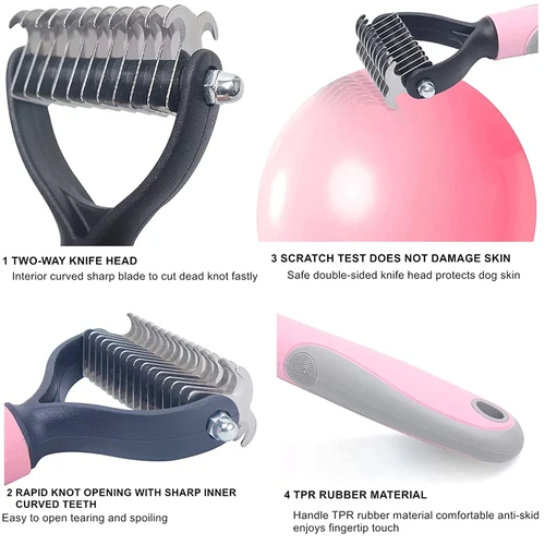 개를 위한 새로운 머리 제거 빗 고양이 Detangler 모피 트리밍 Dematting 브러시 그루밍 도구, 무광택 긴 머리 곱슬 애완 동물 용 3