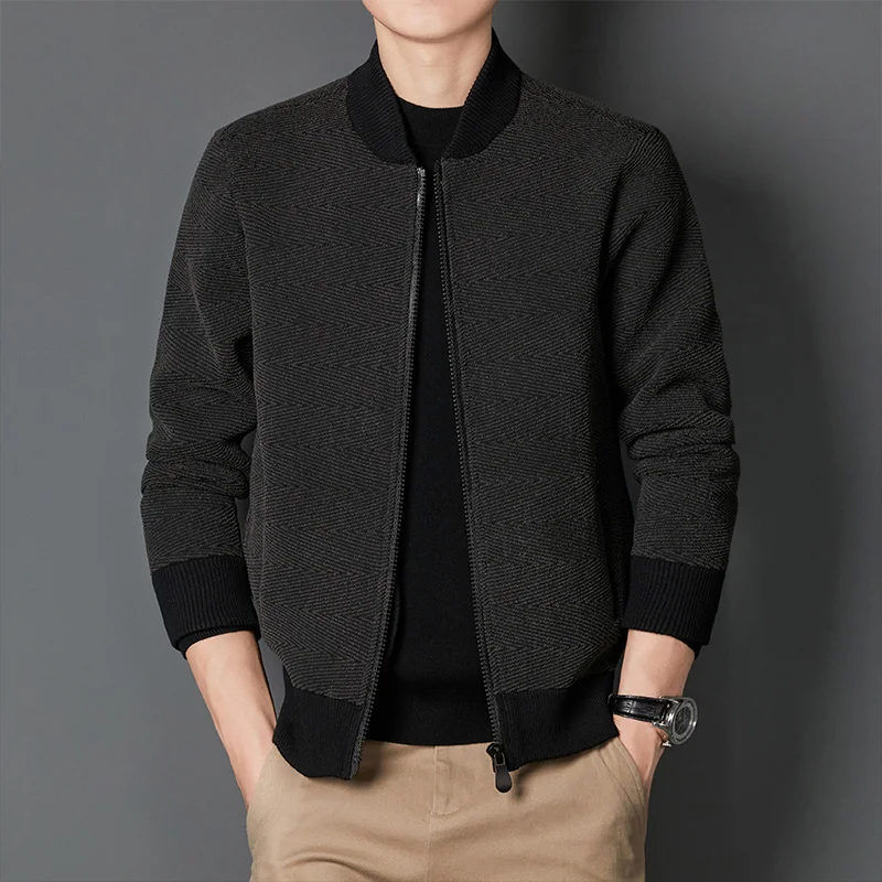 

Куртка мужская с Бейсбольным воротником, модная утепленная куртка на молнии в темную полоску, в Корейском стиле, в деловом стиле, на весну и осень